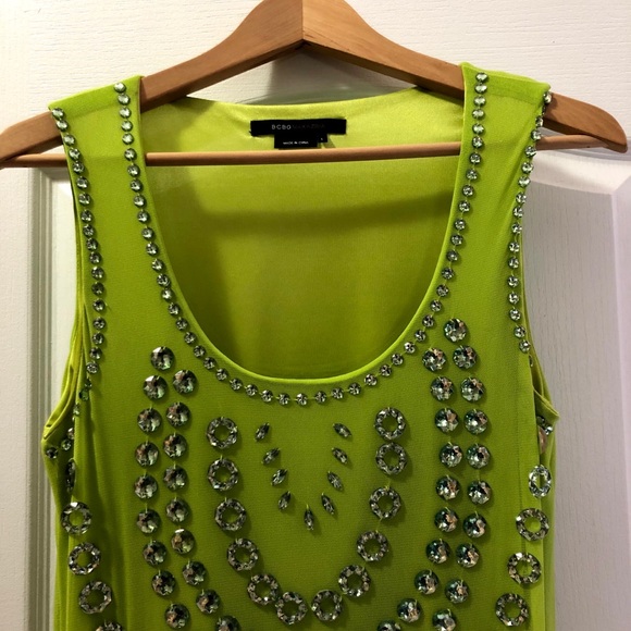 ♥️BCBG MaxAzria chartreuse chiffon bead dress - Picture 2 of 11
